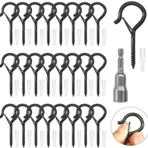 P-87213233406740-20260406115513.webp Unyqoos® Set van 25 veelzijdige zwarte schroefhaken voor binnen en buiten gebruik