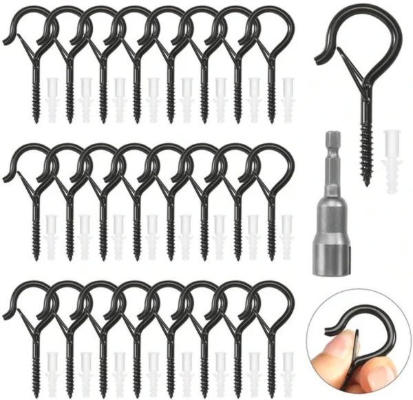 P-87213233406740-20260406115513.webp Unyqoos® Set van 25 veelzijdige zwarte schroefhaken voor binnen en buiten gebruik