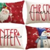 Unyqoos® Kerstkussenslopen Set van 4 met Sneeuwpop en Kerstman Motief voor Feestelijke Sfeer