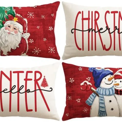P-87213233433230-20260406110822.webp Unyqoos® Kerstkussenslopen Set van 4 met Sneeuwpop en Kerstman Motief voor Feestelijke Sfeer