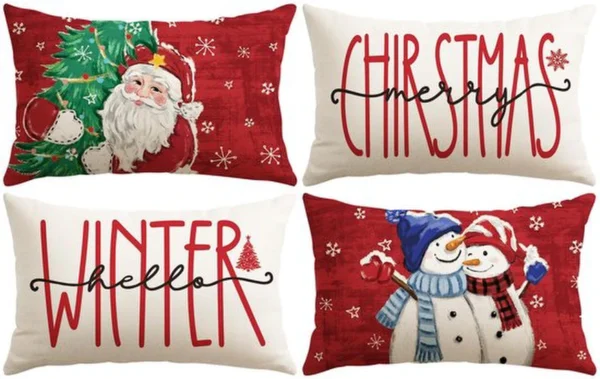 Unyqoos® Kerstkussenslopen Set van 4 met Sneeuwpop en Kerstman Motief voor Feestelijke Sfeer