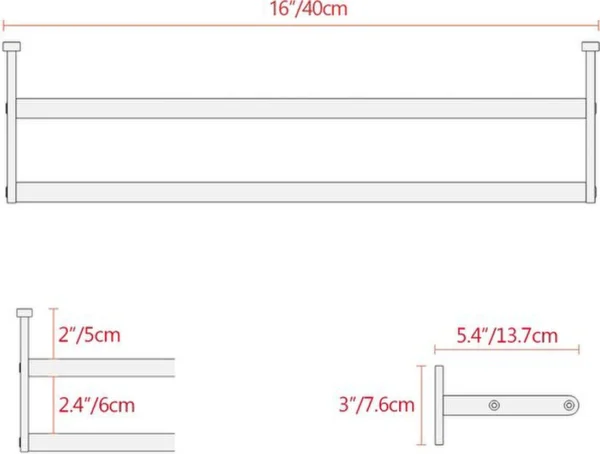 P-87213233438594-20260405183950.webp Unyqoos® Ruimtebesparende dubbele handdoekhouder van roestvrij staal voor badkamer en keuken, 40 cm