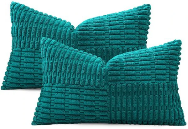 Unyqoos® Set van 2 stijlvolle corduroy kussenhoezen met boho patchwork design in strepenpatroon