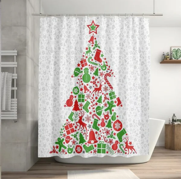 Unyqoos® Waterafstotend douchegordijn met creatieve kerstboom voor feestelijke badkamer