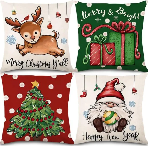 P-87213233495850-20260406111252.webp Unyqoos® Set van vier feestelijke kussenhoezen met kerstmotieven voor huisdecoratie
