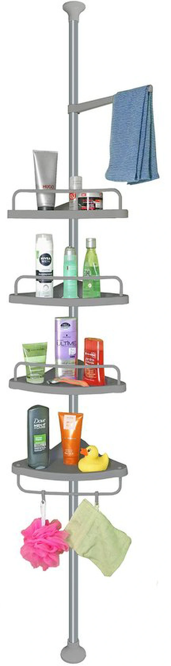P-87213233496770-20260405173603.webp Unyqoos® Verstelbaar hoekrek voor badkamer met vier planken en haken