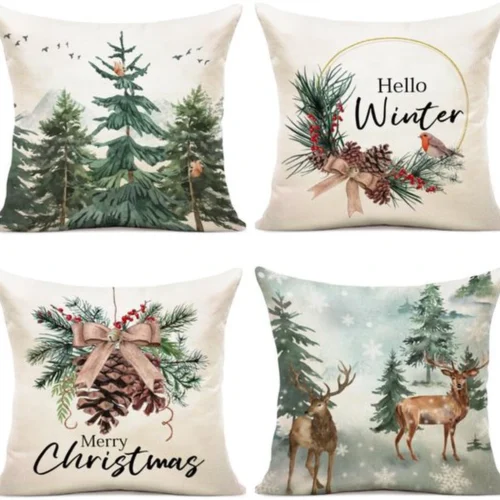 P-87213233502600-20260406111003.webp Unyqoos® Set van 4 decoratieve kussenslopen voor kerst in linnenmix 45 x 45 cm