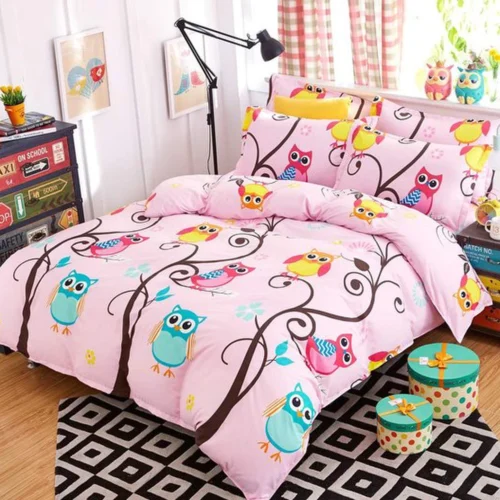 Unyqoos® Charmant Roze Kinderbeddengoed Met Schattig Uilenontwerp Voor Meisjes, 2-Delige Set Met Zachte Microvezel