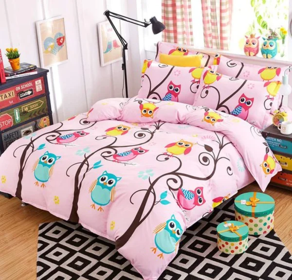 Unyqoos® Charmant Roze Kinderbeddengoed Met Schattig Uilenontwerp Voor Meisjes, 2-Delige Set Met Zachte Microvezel