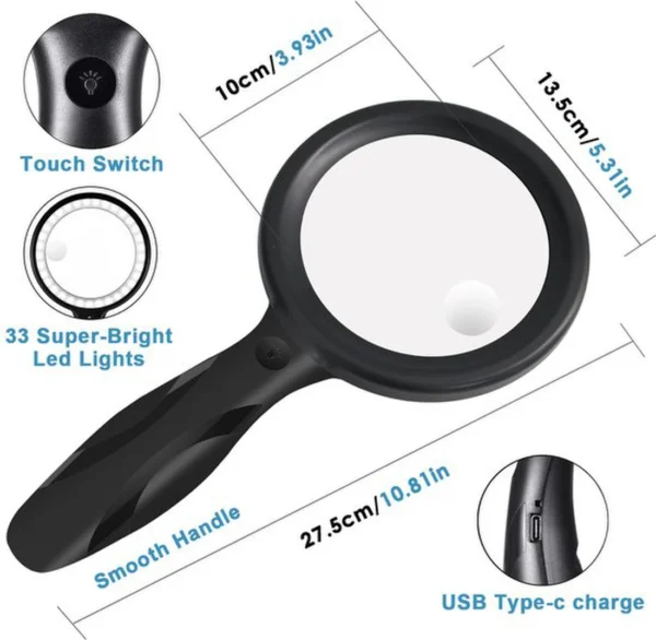 Unyqoos® Handzaam en USB-oplaadbaar vergrootglas met LED-verlichting voor veelzijdig gebruik