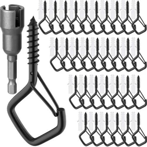 P-87213233609310-20260406120245.webp Unyqoos® Set van 18 Zwarte Schroefhaken met Veiligheidsgesp voor Diverse Ophangmogelijkheden