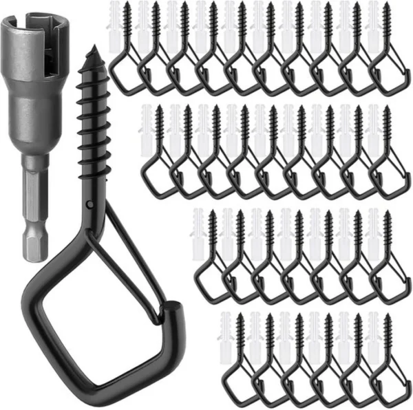 Unyqoos® Set van 18 Zwarte Schroefhaken met Veiligheidsgesp voor Diverse Ophangmogelijkheden