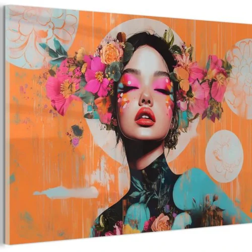 Unyqoos® Moderne wanddecoratie op met abstracte bloemen en portret voor woonkamer