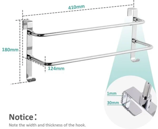 Unyqoos® Roestvrijstalen dubbele handdoekhouder met haken voor badkamer en keuken