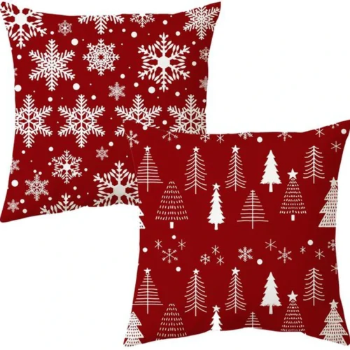 P-87213233660250-20260406111350.webp Unyqoos® Set van Twee Decoratieve Kussenslopen voor Kerstmis in Rood Katoenlinnen