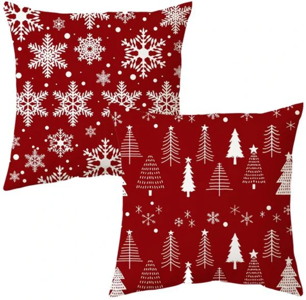 Unyqoos® Set van Twee Decoratieve Kussenslopen voor Kerstmis in Rood Katoenlinnen