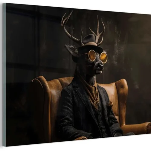 Unyqoos® Moderne wanddecoratie met hert in pak en zonnebril voor woonkamer
