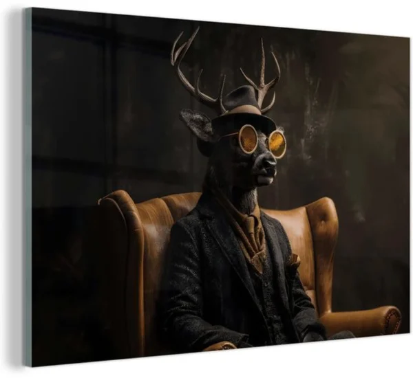 Unyqoos® Moderne wanddecoratie met hert in pak en zonnebril voor woonkamer