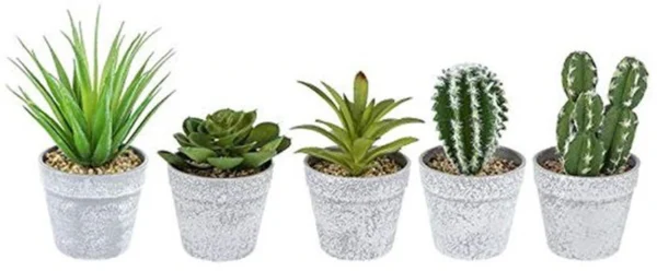 Unyqoos® Set van vijf kunstplanten in grijze pot voor sfeervolle decoratie thuis of op kantoor