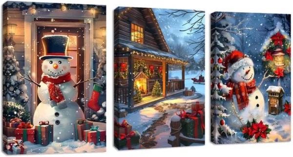 P-87213233665200-20260406123117.webp Unyqoos® Set van drie winterse canvas schilderijen met houten frame voor wanddecoratie