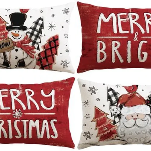 P-87213233683570-20260406111719.webp Unyqoos® Feestelijke kussenslopen met sneeuwpop- en kerstmandesign voor sfeervolle kerstdecoratie