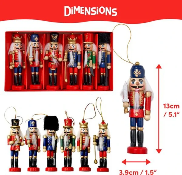 Unyqoos® Set van 6 Houten Notenkraker Soldaat Ornamenten voor Kerstboomdecoratie