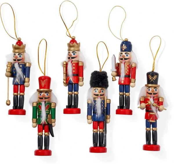 Unyqoos® Set van 6 Houten Notenkraker Soldaat Ornamenten voor Kerstboomdecoratie