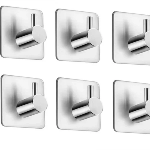 Unyqoos® Roestvrijstalen zelfklevende wandhaken set van 6 voor diverse ruimtes