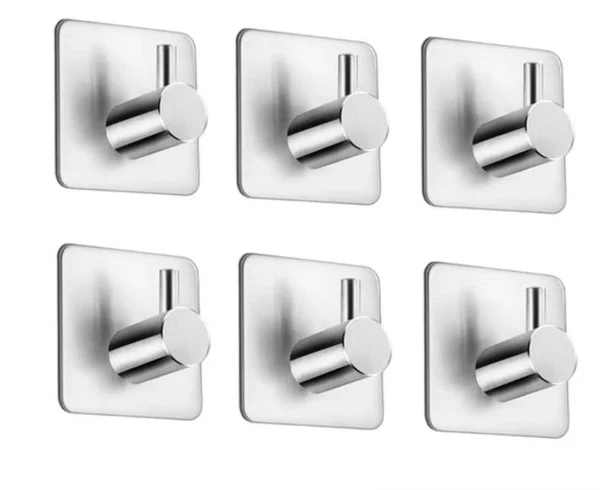 Unyqoos® Roestvrijstalen zelfklevende wandhaken set van 6 voor diverse ruimtes