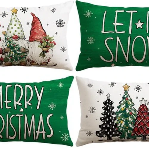 Unyqoos® Set van vier kerstkussenhoezen met feestelijke prints voor elke ruimte