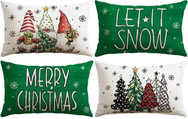 Unyqoos® Set van vier kerstkussenhoezen met feestelijke prints voor elke ruimte