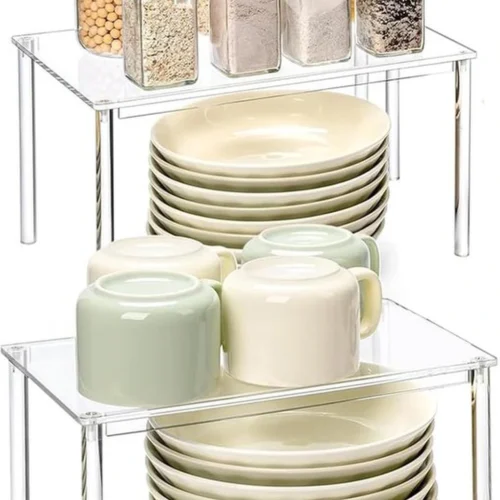 P-87213233815610-20260406094649.webp Unyqoos® Set van twee stapelbare en uitbreidbare acryl opbergrekjes voor keuken