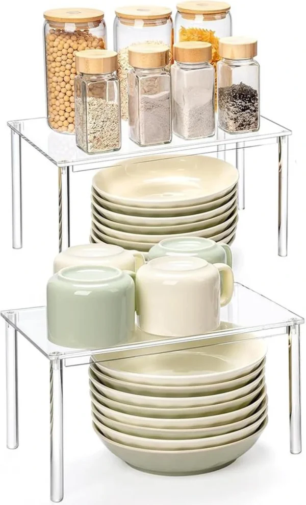 P-87213233815610-20260406094649.webp Unyqoos® Set van twee stapelbare en uitbreidbare acryl opbergrekjes voor keuken