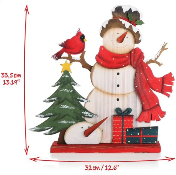 Unyqoos® Houten Sneeuwpop Decoratie met Vogel voor Kerstmis als Cadeau en Sfeermaker