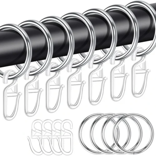 P-87213233841730-20260406120936.webp Unyqoos® Set van 25 metalen gordijnringen met kunststof haken voor veelzijdig gebruik