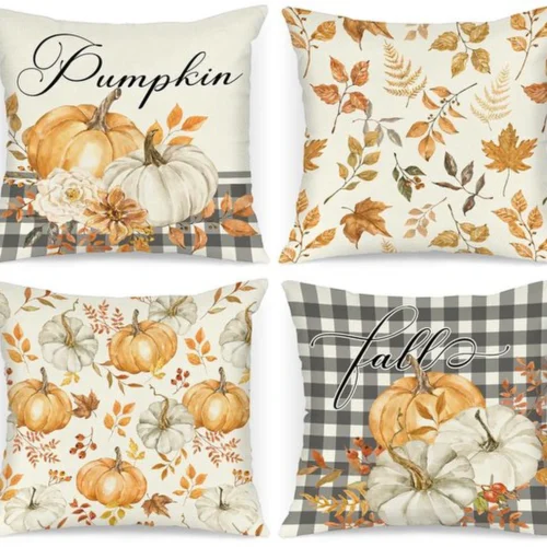 P-87213233888290-20260406111415.webp Unyqoos® Set van vier decoratieve kussenslopen met herfstmotief voor sfeervolle inrichting