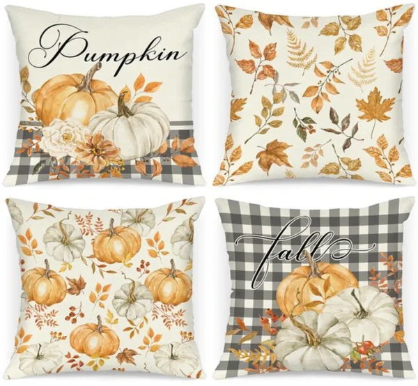 Unyqoos® Set van vier decoratieve kussenslopen met herfstmotief voor sfeervolle inrichting