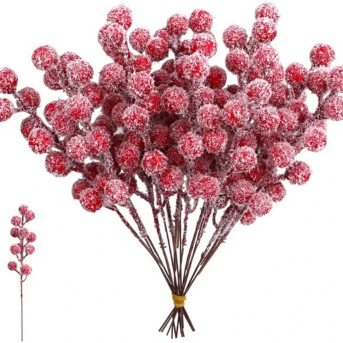 Unyqoos® Set van 20 rode sneeuwbessentakken voor sfeervolle kerstdecoratie
