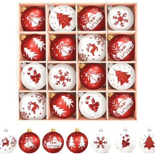 P-87213233907300-20260406093811.webp Unyqoos® Set van 16 rode en witte kunststof kerstballen voor sfeervolle boomdecoratie