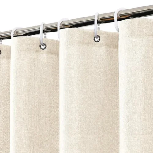 P-87213233968240-20260403113407.webp Unyqoos® Waterafstotende beige linnenlook douchegordijn met ringen 120x200 cm