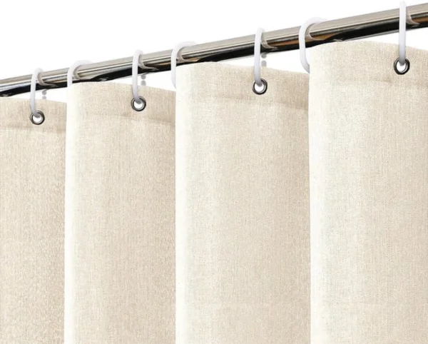 Unyqoos® Waterafstotende beige linnenlook douchegordijn met ringen 120x200 cm