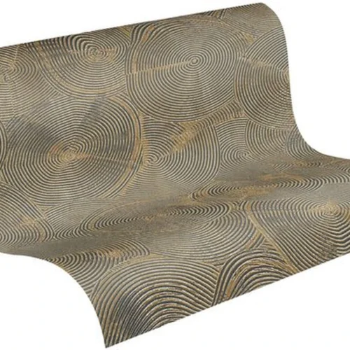 P-87213234002930-20260405113028.webp Unyqoos® Stijlvol vliesbehang met cirkelpatroon in beige, metallic en zwart