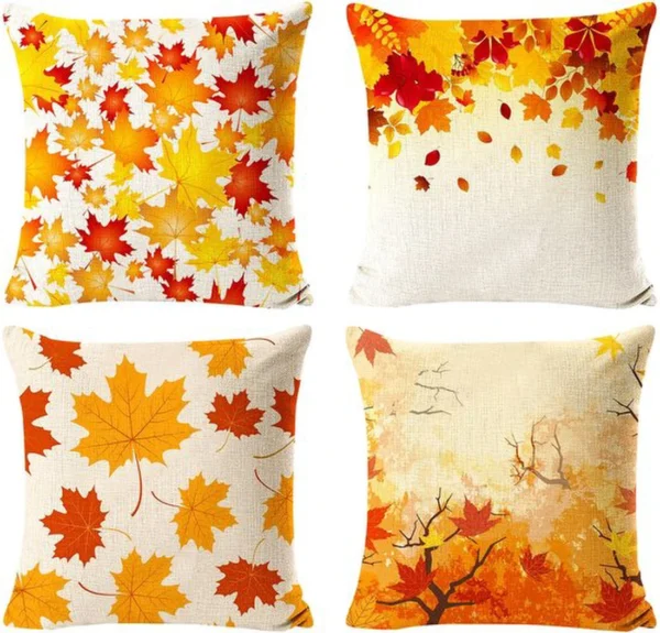 Unyqoos® Set van 4 rustieke kussenhoezen met esdoornbladpatroon voor een sfeervol interieur
