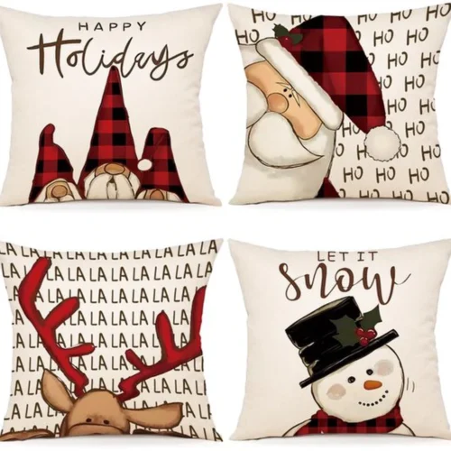 P-87213234024710-20260406111858.webp Unyqoos® Set van 4 decoratieve kerstkussenhoezen van linnen voor sfeervolle inrichting