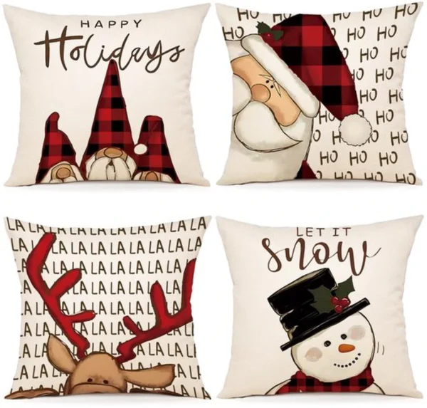 P-87213234024710-20260406111858.webp Unyqoos® Set van 4 decoratieve kerstkussenhoezen van linnen voor sfeervolle inrichting