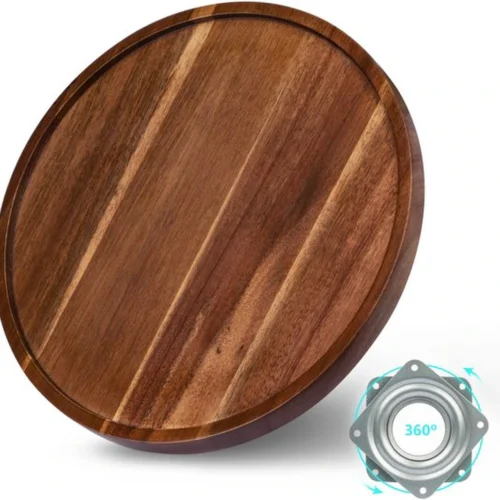 Unyqoos® Rond houten draaiplateau voor keuken met 360 graden rotatie en acaciahout
