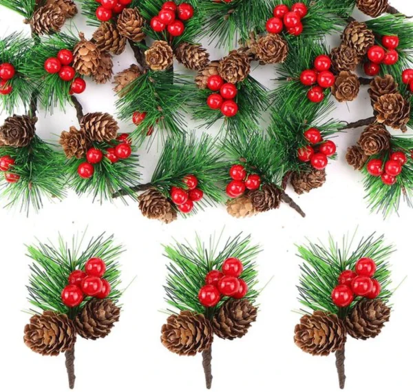 P-87213234028910-20260406091857.webp Unyqoos® Set van 20 kunstdennentakken met bessen en dennenappels voor feestelijke decoratie