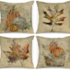 Unyqoos® Set van 4 decoratieve herfstkussenslopen met pompoen en esdoornbladeren
