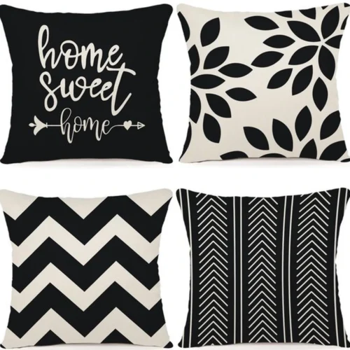 Unyqoos® Set van 4 decoratieve linnen kussenhoezen voor binnen en buiten gebruik