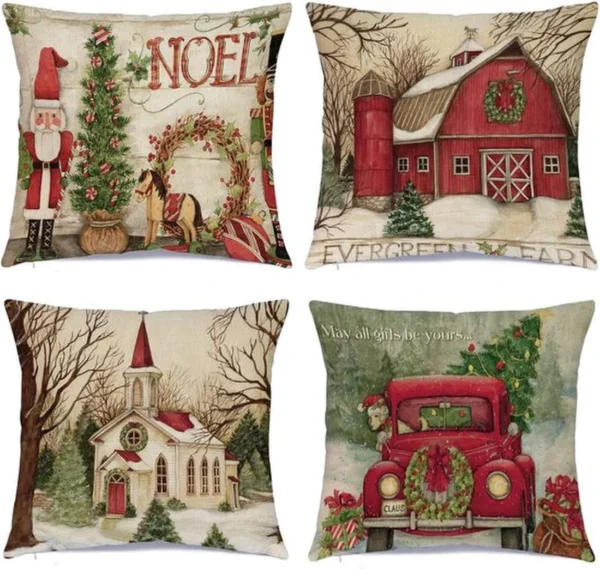 P-87213234049700-20260406111302.webp Unyqoos® Set van 4 feestelijke kussenslopen voor sfeervolle kerstdecoratie in huis